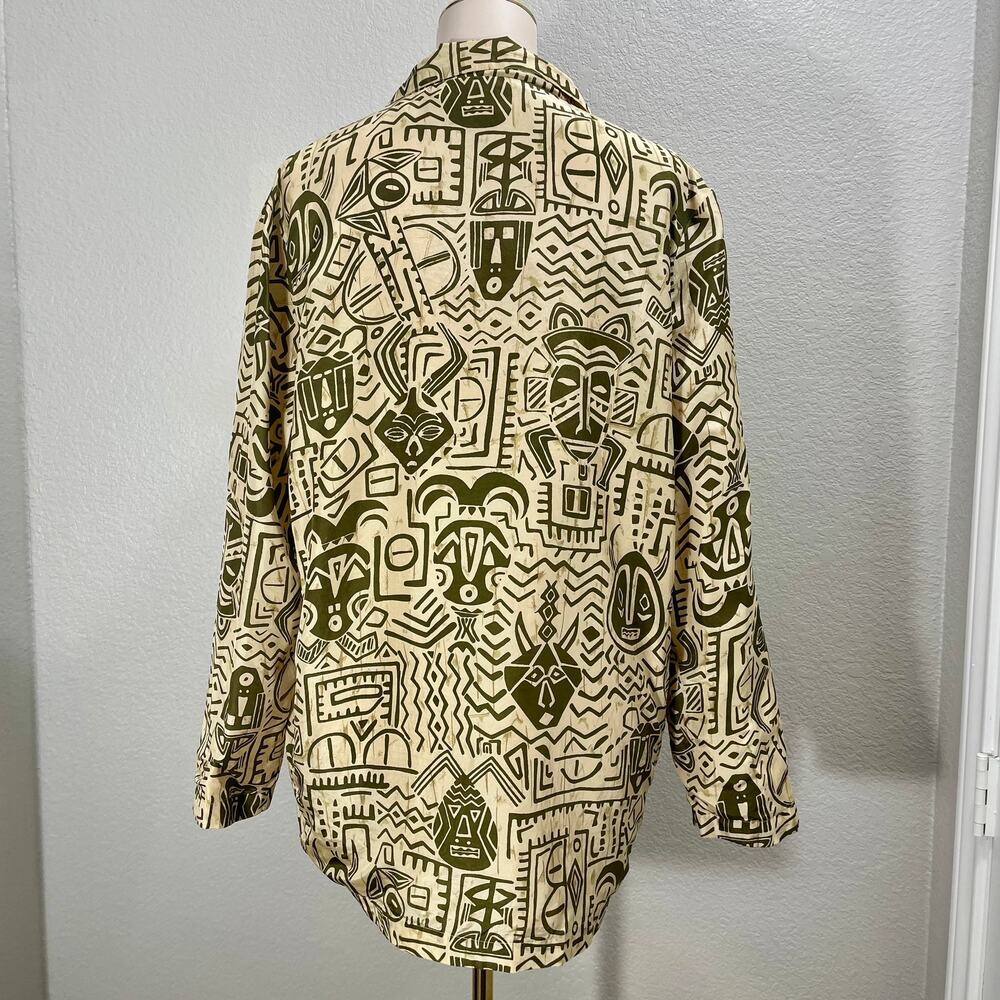 Vintage 90s Bogari Silk Relaxed Blazer Jacket Womens Large Tribal Boho Print - Picture 5 of 9